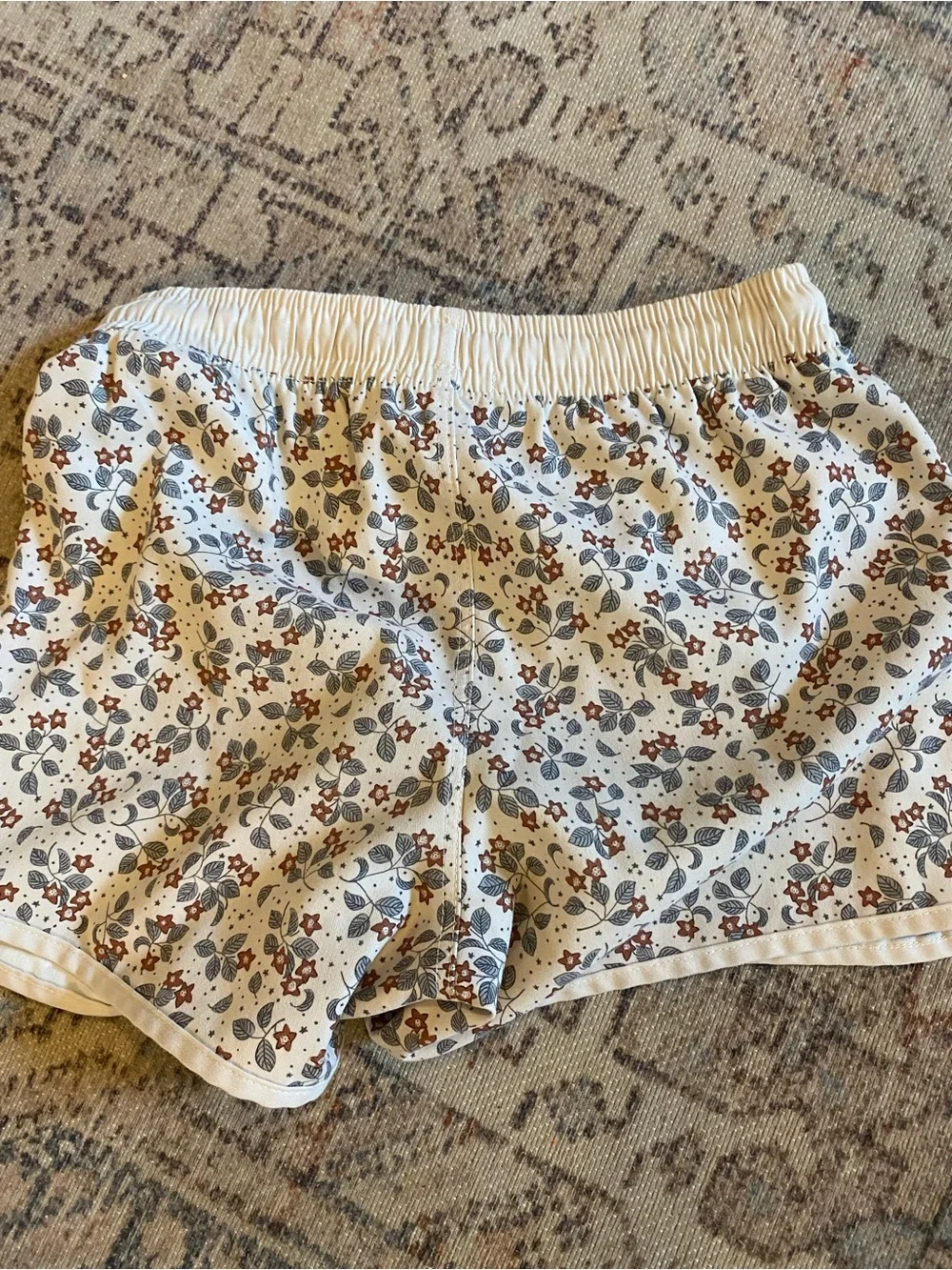 Rylee + Cru Cream Athletic Shorts with Brown & Blue Floral Print